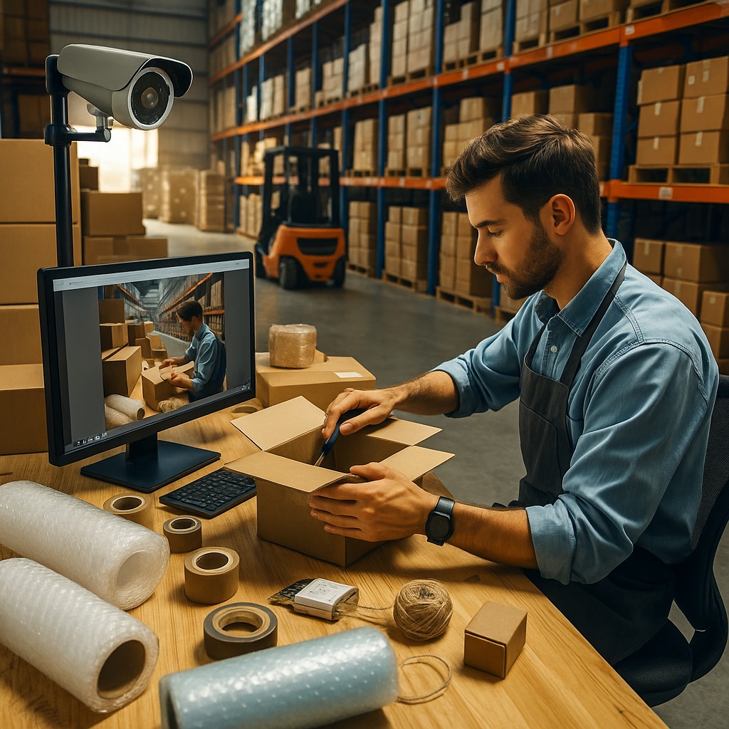 ECAMPMCS packing video software interface with multi-camera view and order ID tracking